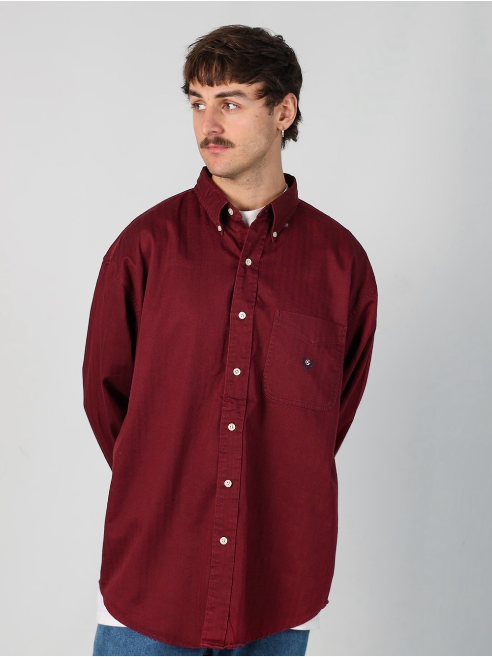 Chaps Men's Button-Down Shirt in Burgundy Red